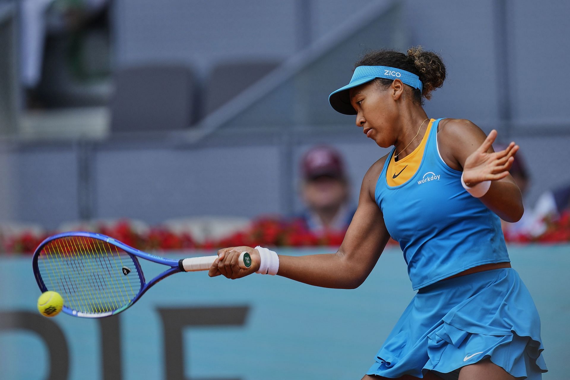 Naomi Osaka hits a forehand in the Madrid Open 2024 | Image Source: Getty